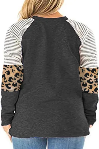Vista 3 de Womens Plus Size Tops Long Sleeve Leopard Print Striped Color Block Shirts