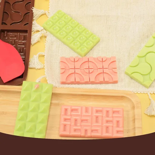 Vista 6 de Molde de barra de chocolate de silicona con 6 patrones, 2 moldes de chocolate de 0.3 pulgadas de profundidad para barra de proteínas y energía