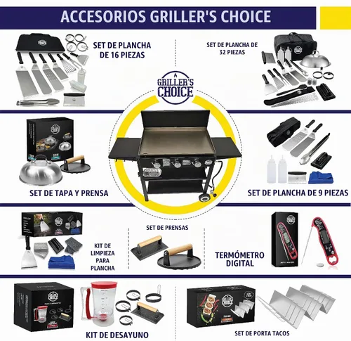 Vista 5 de Griller's Choice - Accesorios profesionales de parrilla de acero inoxidable, kit de accesorios para parrilla de parte superior plana, lavable a