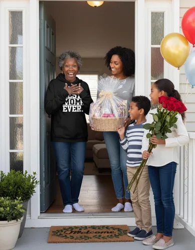 Vista 5 de Tstars Sudadera con capucha Best Mom Ever para mujer, acogedora sudadera para el día de la madre, regalo para madres de hija o hijo Mejor / Negro