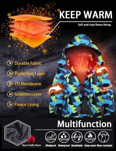 Vista 5 de Chaqueta de esquí impermeable para niño con capucha GEMYSE