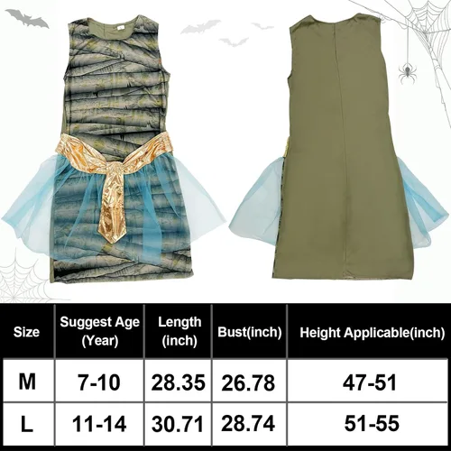Vista 3 de Camlinbo Girls Halloween Cleopatra Goddess Costume Egyptian Pharaoh Mummy Cosplay Dress up for 7-14 Years