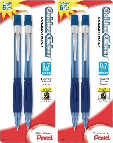 Vista 2 de Pentel Quicker Clicker - Portaminas (0.028 in), barril azul transparente, paquete de 2 (PD347BP2-K6)