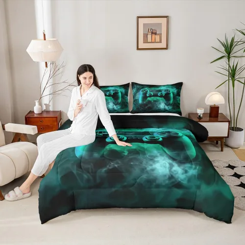 Vista 99 de Erosebridal Juego de edredón de hojas de cannabis, juego de ropa de cama de marihuana con estampado colorido de plantas, decoración bohemia de 2