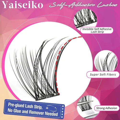 Vista 3 de Kit de extensiones de pestañas autoadhesivas en racimo, pestañas para colocar uno mismo, pestañas pre-pegadas, sin necesidad de pegamento, pestañas