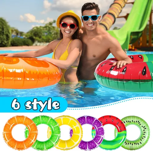 Vista 7 de 6 unidades de flotadores inflables de frutas para piscina, anillos de natación, sandía, naranja, uva, limón, kiwi, juguetes de piscina, tubos