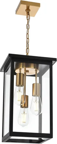 Vista 13 de TODOLUZ Lámpara colgante grande de 3 luces para exteriores, iluminación de porche colgante exterior con vidrio martillado, cadena larga ajustable