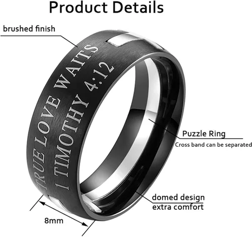 Vista 2 de EZSONA Anillo de pureza cristiana de acero inoxidable de 0.315in para hombre