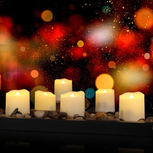 Vista 7 de FPOO Velas de té recargables sin llama con temporizador y control remoto, 12 velas votivas LED parpadeantes con 2 cables de carga USB, vela falsa