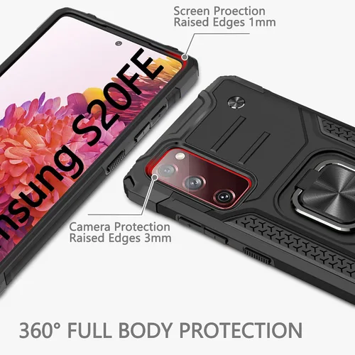 Vista 7 de Funda para Galaxy S20 FE 4G 5G con 3 protectores de pantalla de vidrio templado, anillo magnético integrado de grado militar con función atril