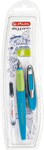 Vista 6 de Herlitz 11167988 - Pluma escolar (punta media) con cartucho de tinta, Negro/Blanco, 1 unidad (paquete de 1), Para zurdos