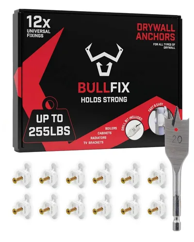 Vista 10 de Bullfix - Kit de anclajes y tornillos para paneles de yeso, soporta 255 libras, paquete de 6 Heavy Duty Drywall Anchors for Shallow Hollow Cavity