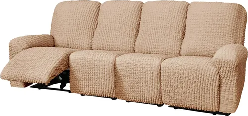 Vista 8 de vctops 4 fundas para sillas reclinables con textura de sirsaca a cuadros, suaves y elásticas, protector de muebles antideslizante con parte inferior