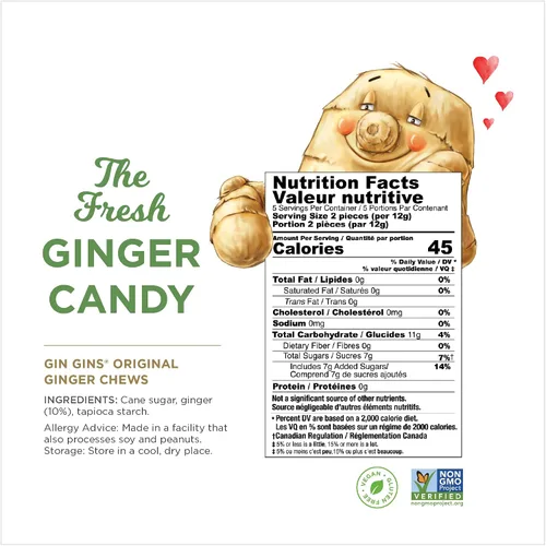 Vista 2 de The Ginger People, Gin Gins Chews - Bolsa de 2.1 onzas (paquete de 12), original, 25.2 onzas