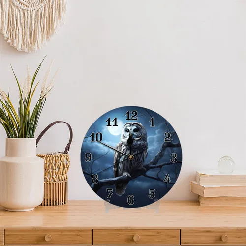 Vista 5 de AUUXVA Reloj de pared redondo acrílico con diseño de búho y luna de Halloween, pintura artística silenciosa sin tictac para niños, dormitorio, sala