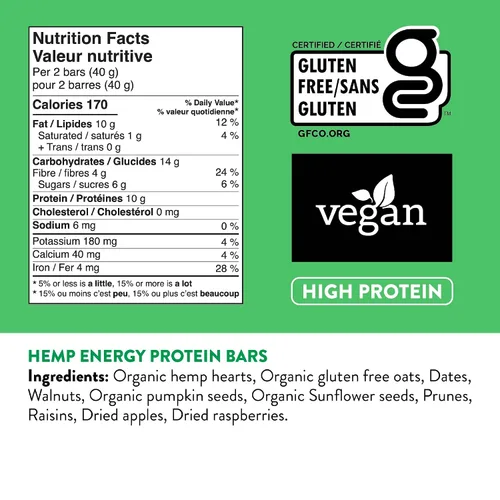 Vista 2 de GluteNull Barras de proteína de cáñamo, sin gluten, a base de plantas, buena fuente de hierro, 8 onzas