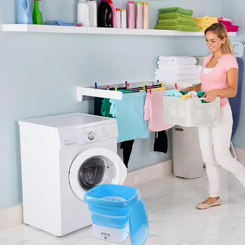 Vista 9 de Angoily Mini lavadora portátil Lavadora plegable para apartamentos y viajes con temporizador de pantalla táctil Simulación de lavado a mano Cesta