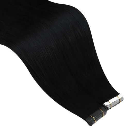 Vista 8 de Ugeat Extensiones de cabello humano con cinta invisible, extensiones de cabello negro con cinta, extensiones de cabello humano negro azabache
