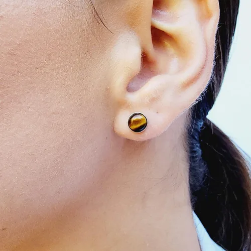 Vista 34 de Pendientes naturales de 0.236 in con chapado en oro blanco sobre plata de ley, bisel cabujón de piedras preciosas regalo de joyería para ella