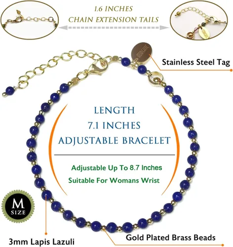Vista 2 de Morchic - Pulsera ajustable de pulgadas para mujer, con mini cuentas de gemas naturales, serie de dijes de gemas de energía, regalo de cumpleaños