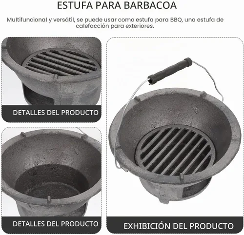 Vista 7 de DOITOOL - Estufa de carbón de hierro fundido para exteriores, portátil, para acampar, asar a la parrilla y cocinar pícnic, 8.26 x 8.26 x 4.33 en 1