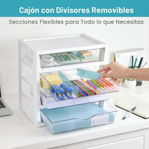 Vista 3 de Vtopmart - Organizador de escritorio de plástico transparente, organizador de archivos de escritorio de 4 niveles con cajones, organización
