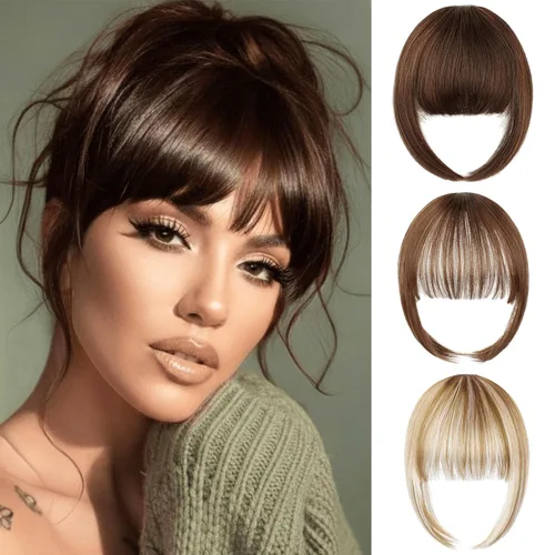 Vista 22 de VAVANGA Flequillo francés con clip - Flequillo natural largo y ondulado en negro jet con templos - Pinza de cabello ordenada para mujer (#1)