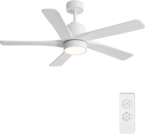 Vista 13 de WINGBO Ventilador de techo CC de 48 pulgadas con luces y control remoto, 5 cuchillas de madera maciza tallada, motor CC reversible de 6 velocidades
