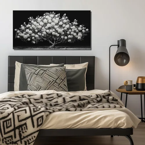 Vista 7 de JuhaiArt Arte de pared de árbol de rosa blanca para dormitorio, decoración de pared negra, cuadro floral para dormitorio y oficina, 20 x 40 pulgadas