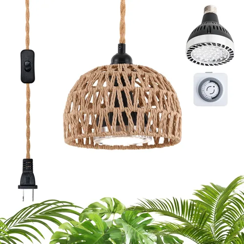 Vista 11 de Luces de cultivo para plantas de interior, luz de espectro completo para plantas, con temporizador y cable de alimentación de 15 pies, luces