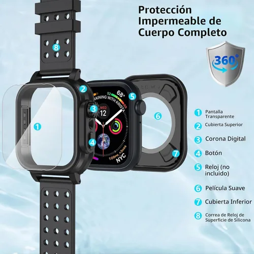 Vista 3 de Hensinple Funda impermeable IP68 y correa para Apple Watch Series 3 de 1.654 pulgadas con protector de pantalla, resistente a los golpes, duradera
