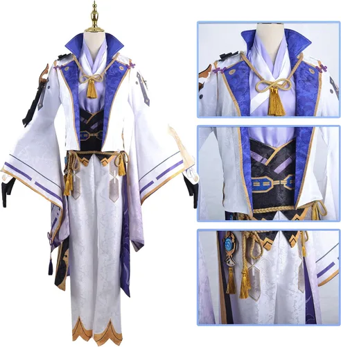 Vista 3 de Game Genshin Impact Kamisato Ayato - Disfraz de cosplay con accesorio, uniforme de anime, traje de Halloween