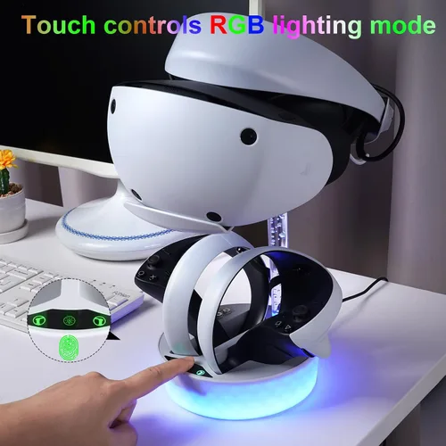 Vista 5 de Base de carga para PS5 VR2, PSVR 2, estación de carga con soporte de luz RGB de respiración para PSVR2, soporte de exhibición para PSVR2, accesorios