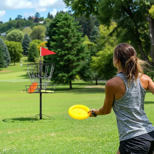 Vista 2 de Yaheetech Cesta de golf de disco portátil para deportes, disco de práctica de 12 cadenas, objetivo de golf, disco de agujero de acero, golfes