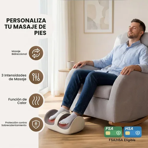 Vista 3 de Nekteck Masajeador de pies con calor y rodillo de pies Shiatsu, intensidad ajustable y masaje de pantorrillas para pies doloridos, neuropatía y Beige