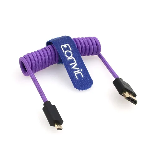 Vista 3 de 2.1 8K HDMI a Micro HDMI Cable de alta velocidad delgado macho a macho Extensor púrpura en espiral Cable para Sony Alpha III Atomos Ninja V Cable