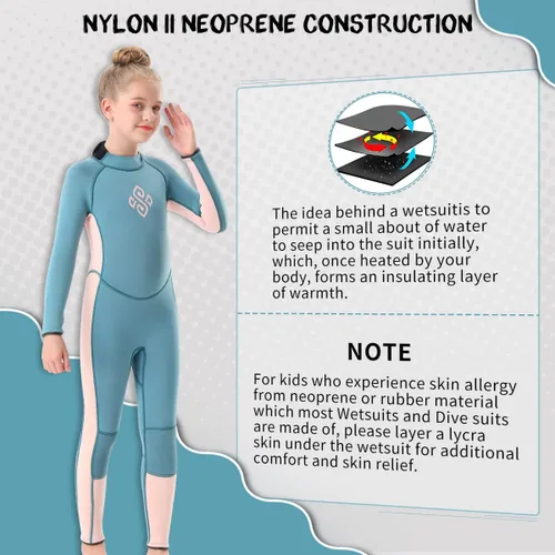 Vista 4 de Seaskin Traje de neopreno para niños para niños y niñas, 2 mm con cremallera frontal, trajes cortos de neopreno, 3 mm con cremallera trasera, traje