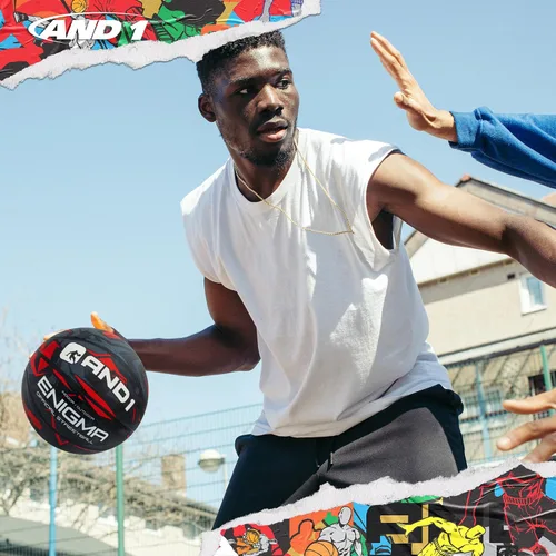 Vista 4 de AND1 Enigma - Baloncesto de goma, tamaño reglamentario oficial 7 (29.5 pulgadas), pelota de baloncesto urbano de construcción de canal profundo, Rojo