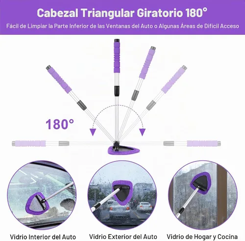 Vista 4 de XINDELL Herramienta de limpieza de parabrisas – Kit de limpieza de ventana interior y exterior de coche rosa de 24 pulgadas con mango extensible y 4