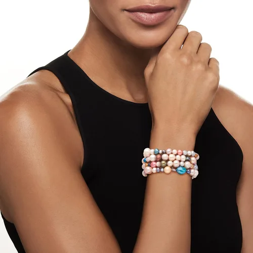 Vista 3 de Ross-Simons Conjunto de joyas de perlas barrocas cultivadas multicolor de 0.157-0.315 in 4 pulseras y collar. 64 pulgadas, Perla