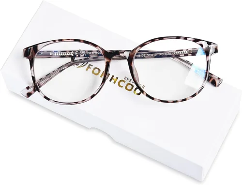 Vista 7 de FONHCOO Gafas de bloqueo de luz azul para mujeres y hombres, TR90, marco de moda, gafas de luz azul para computadora Café