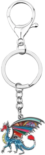 Vista 4 de Llavero de dragón de aleación de esmalte, joyería de dinosaurio de fantasía para mujeres y niñas, bolso de billetera, regalo