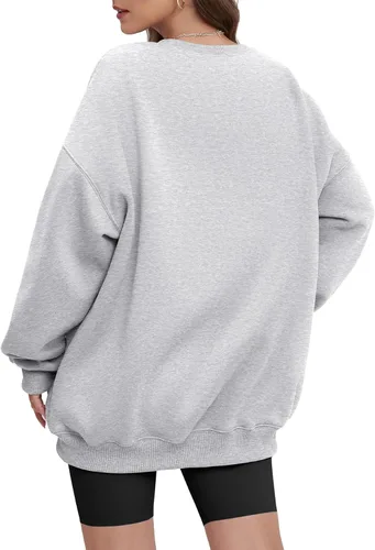 Vista 4 de ATHMILE Sudadera de gran tamaño para mujer, cuello redondo, forro polar, manga larga, sudaderas con capucha, tops de otoño, ropa de moda 2023