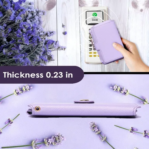 Vista 48 de Cartera con llavero, tarjetero con bloqueo RFID de piel, funda para tarjetas de crédito con cremallera para mujer