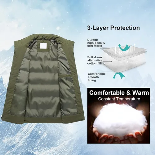 Vista 4 de Chrisuno Chaleco de esquí acolchado de invierno ligero para hombre, ropa de abrigo plegable