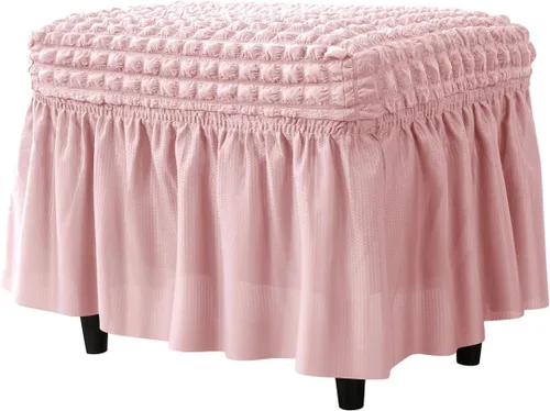 Vista 11 de SZJIAHTM Funda otomana elástica de celosía, funda elástica suave con falda, reposapiés rectangular de poliéster, protector de muebles moderno