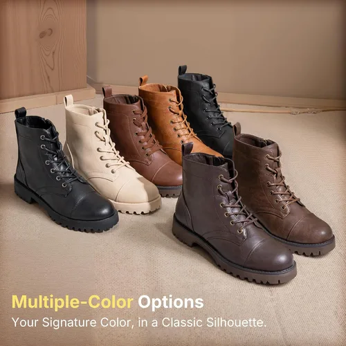 Vista 9 de Vepose - Botines de tacón bajo para mujer, botines militares a la moda con cordones
