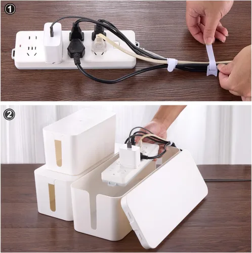 Vista 6 de Paquete de 3 cajas de organización de cables con 18 piezas de organización de cables, caja organizadora de cables grande, mediana y pequeña