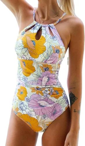 Vista 8 de CUPSHE - Traje de baño de una pieza para mujer, cuello alto, control de abdomen, traje de baño Negro
