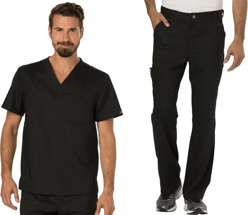 Vista 17 de Cherokee Conjunto de uniforme médico prémium para hombre, cuello en V y Azul Caribe